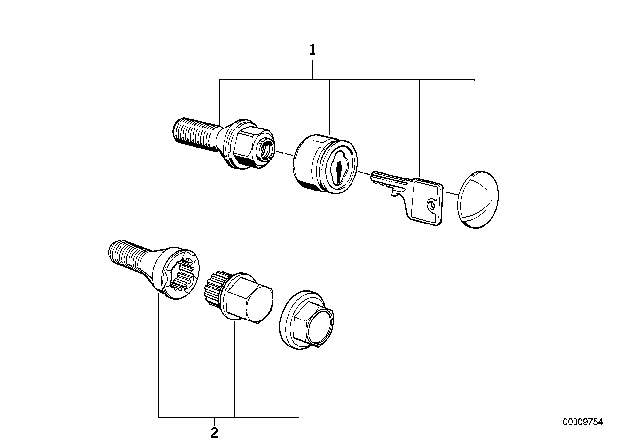 1985 BMW 318i Wheel Bolt Lock With Key Diagram