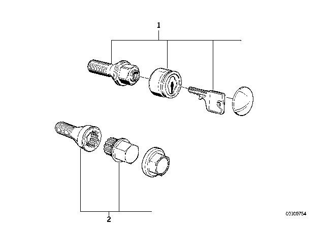 1983 BMW 320i Wheel Bolt Lock With Key Diagram