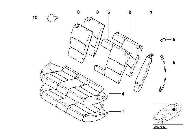 2000 BMW 323Ci Seat, Rear, Cushion & Cover Diagram