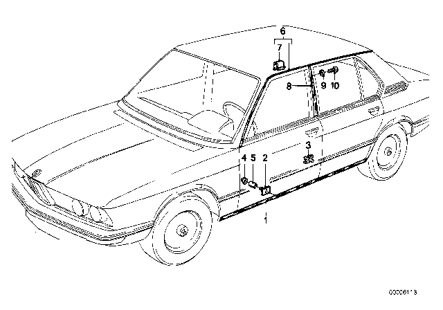 1980 BMW 528i External Moldings / Moulding Rocker Panels Diagram