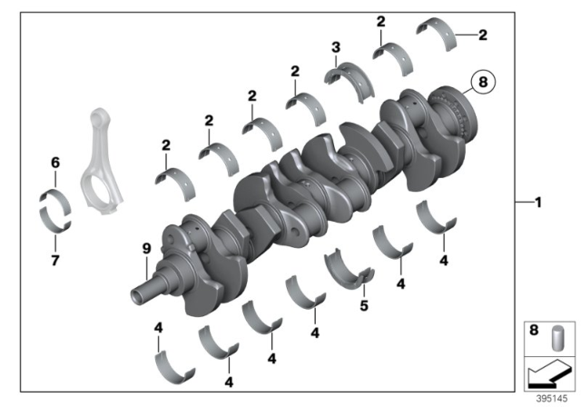 2012 BMW 760Li Crankshaft With Bearing Shells Diagram