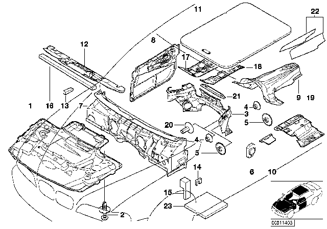 2001 BMW 540i Sound Insulating Diagram 1