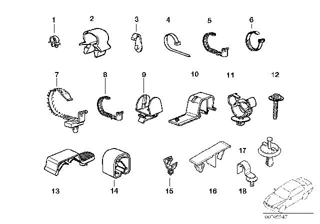 2000 BMW Z3 Various Cable Holders Diagram 1