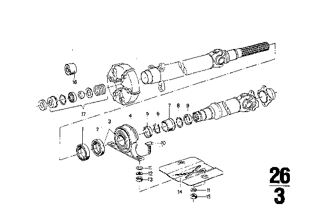 1970 BMW 2800 Drive Shaft, Universal Joint / Centre Mounting Diagram 2
