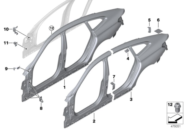 2018 BMW 640i xDrive Gran Turismo Reinforcement Plate, C-Pillar, Right Diagram for 41007437604