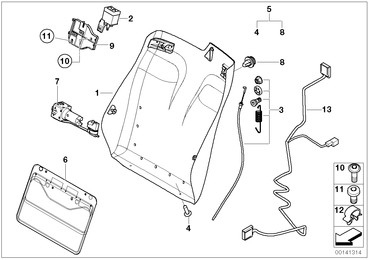 2000 BMW 323Ci Convertible(E46) Front Seat Backrest Frame / Rear Panel