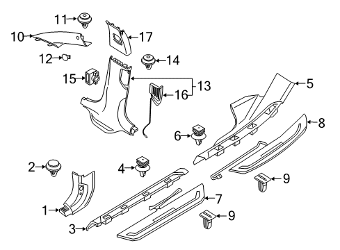 2022 BMW 530e xDrive Left Column A Cover Diagram for 51437431207