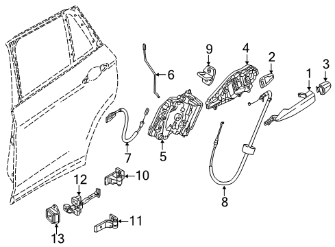 2021 BMW X1 REAR DOOR HANDLE BOWDEN CABL Diagram for 51227349491