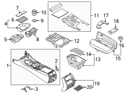 2021 BMW 530e CENTER CONSOLE, LEATHER Diagram for 51168093857